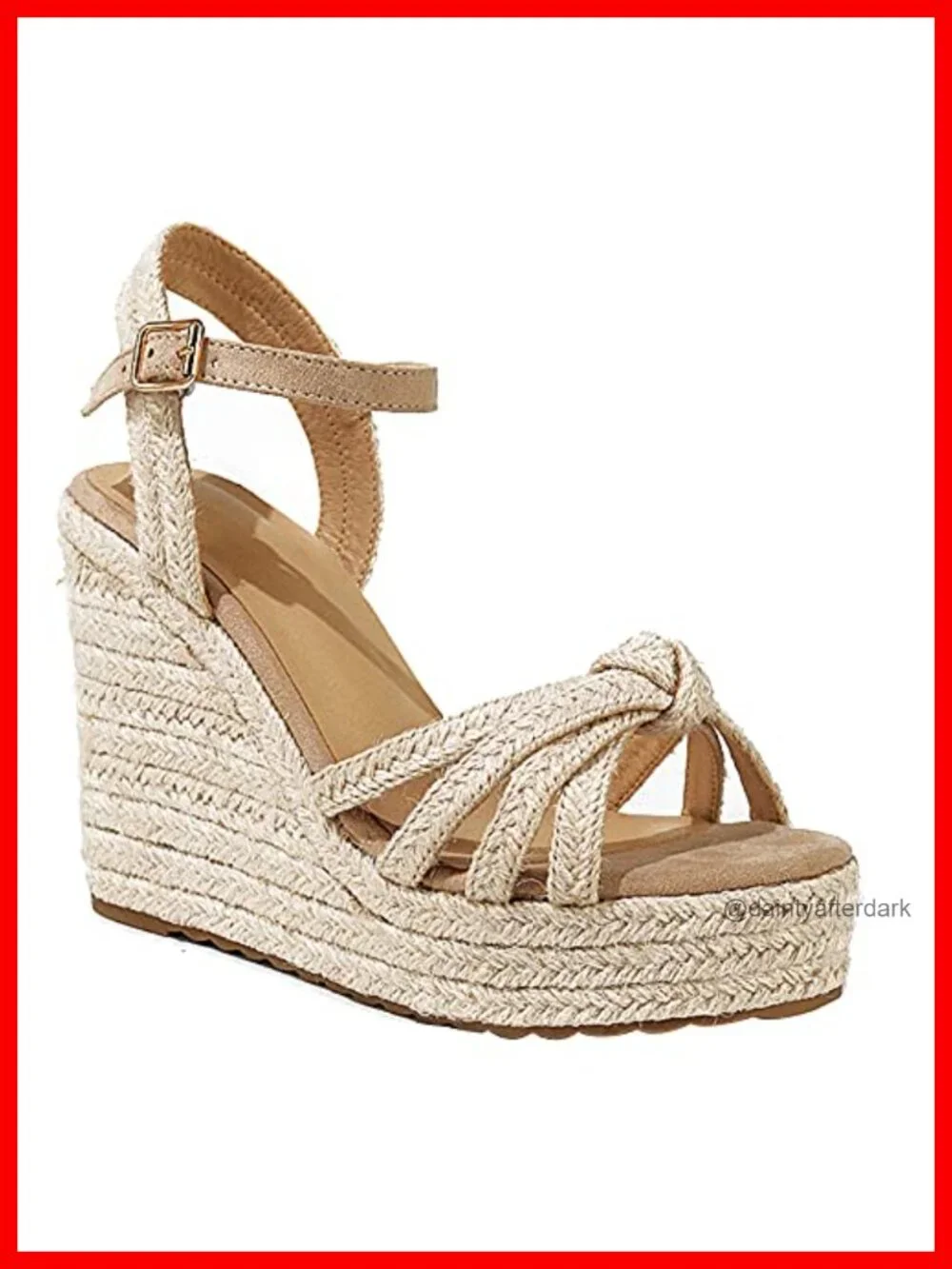 Espadrille Wedge Sandals with Open Toe and Ankle Strap, Linen Straw, 3.94